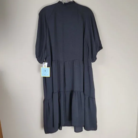 CeCe Black Tiered Midi Dress Balloon Sleeves Babydoll Boho 3X - Picture 3 of 9